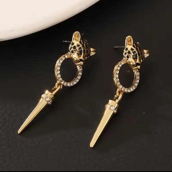 Cheetah Leopard Head Cone Pendant Earrings - Picture 2 of 7